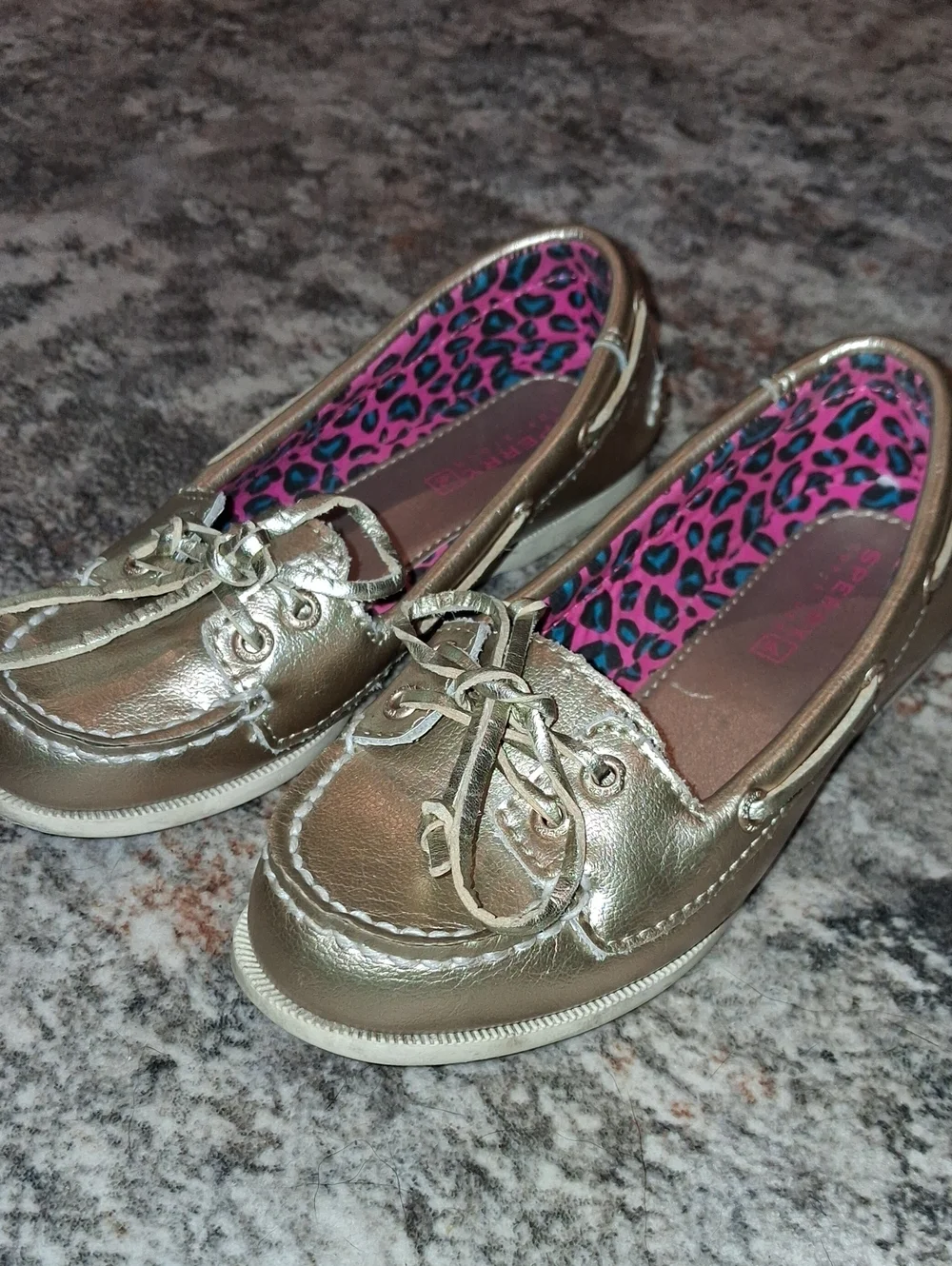 Metallic Gold Loafer Shoes  Little Girls Sperry Top-sider Leatthee Size 11 11M